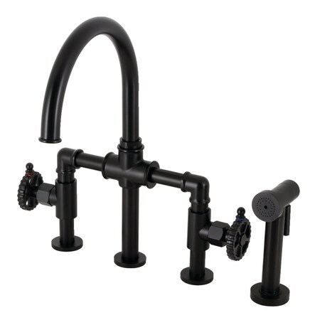 Kingston Brass KS2330CG Industrial Style Bridge Kitchen Faucet with Brass Sprayer, Matte Black KS2330CG